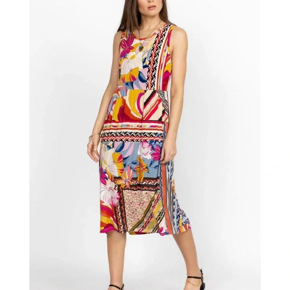 Johnny Was Rachel May Easy Fit Tank Dress XL Mixed Print Patchwork Midi Length - Picture 16 of 16